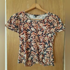AUW Navy and Peach Floral Women's Top Size M